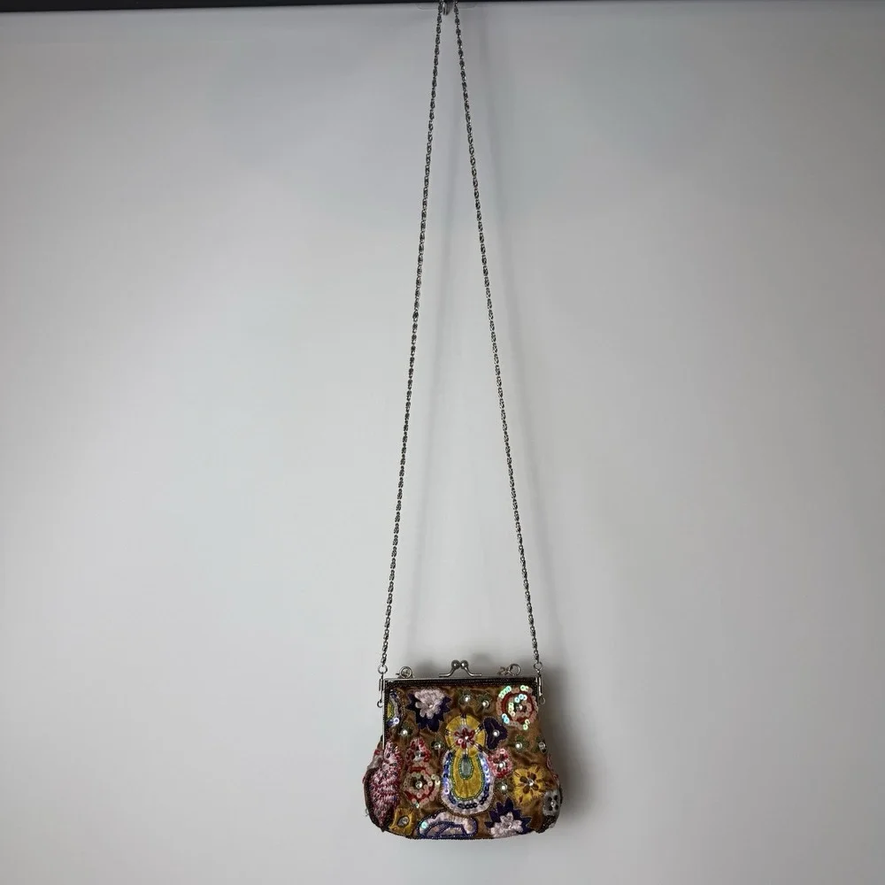 Vtg Y2K Beaded Sequin Purse Evening Bag Top Handle Cross‎ Body Guess Collection